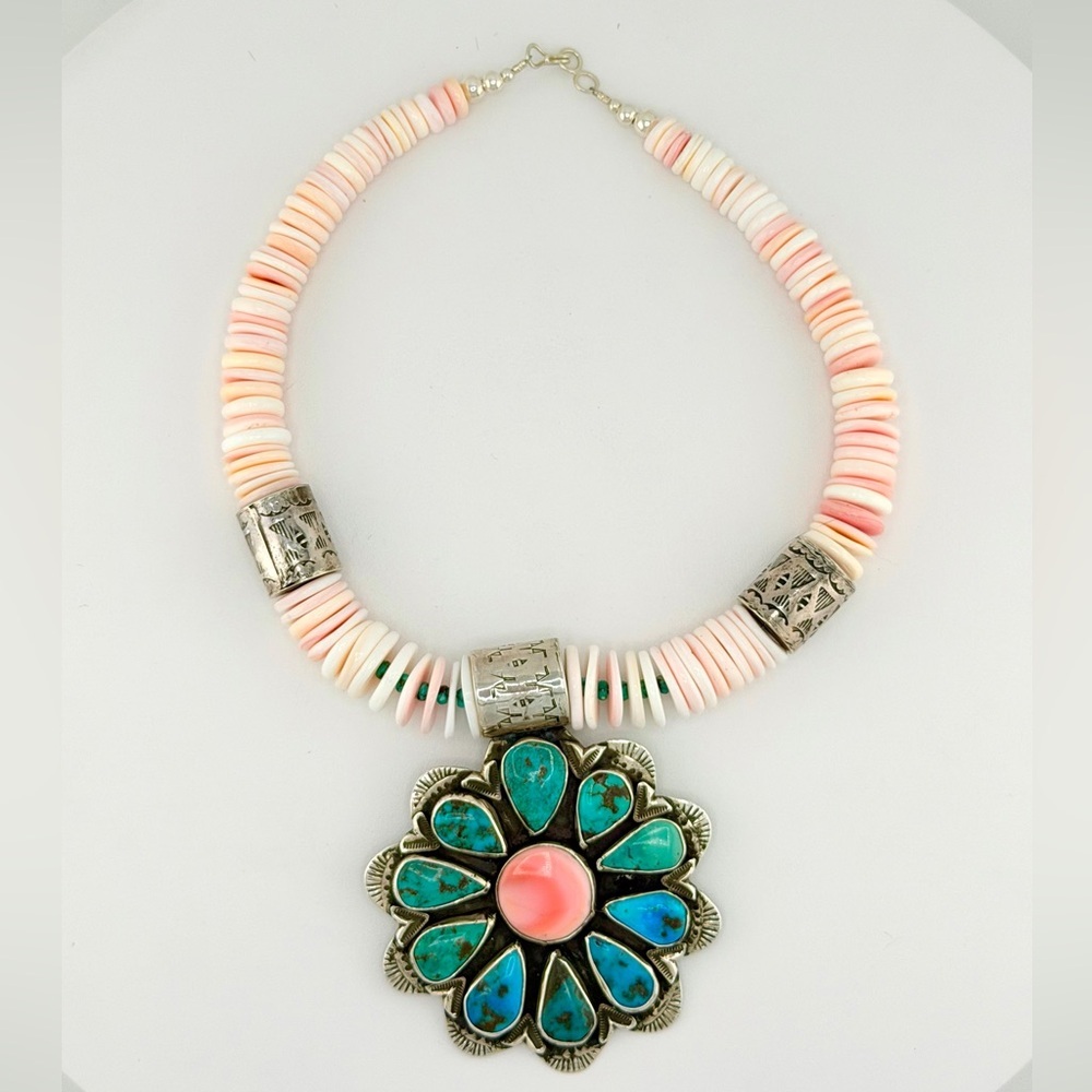 Museum-Grade Navajo: solid Sterling, Queen Conch and turquoise necklace- rare